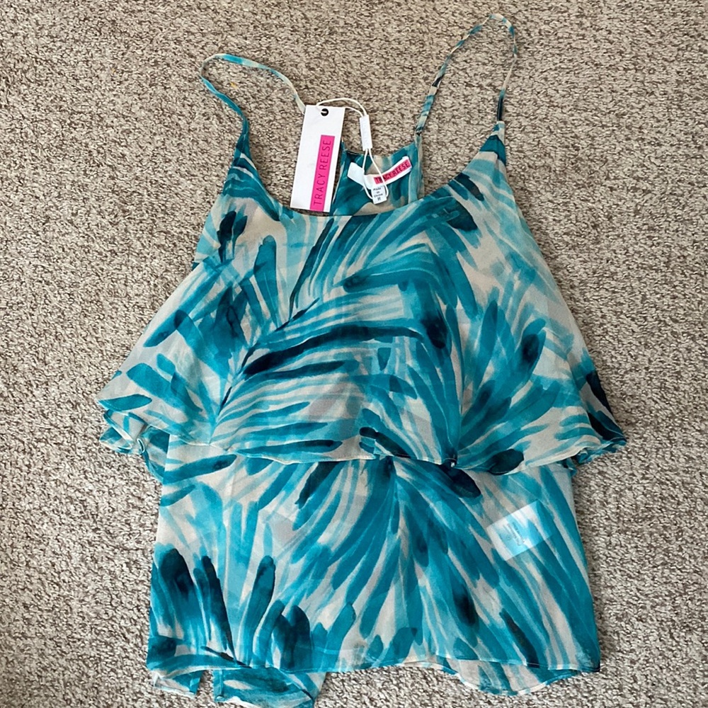 Tracy Reese Flyaway Tank Bliss/Turquoise M NWT